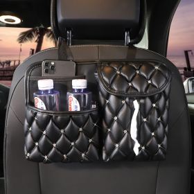 Car Storage Paper Towel Chair Back Storage Bag (Option: Black-Tissue bag full of rhinestones)
