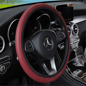 Fiber leather double round steering wheel cover (Color: Wine Red)