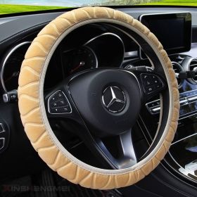 Car plush steering wheel cover (Color: Beige)