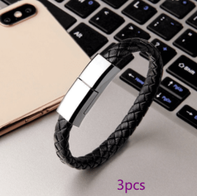 Bracelet Charger USB Charging Cable Data Charging Cord For IPhone14 13 Max USB C Cable For Phone Micro Cable (Model: Apple interface, Color: Black 3pcs 22.5cm)