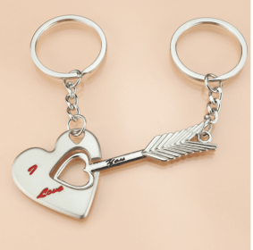 Creative Metal Couple Keychain Heart Smiley Keychain Pendant Set (Color: B)