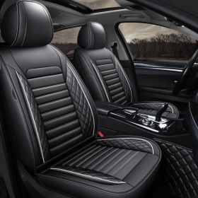 5D 5 Seats Car Seat Covers Full Set Leather Front Rear Back Padded Universal Fit (Color: Black/White Line, Type: 5 Seat Cover w/ no Pillow)