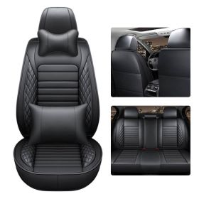 5D 5 Seats Car Seat Covers Full Set Leather Front Rear Back Padded Universal Fit (Color: Black, Type: 5 Seat Cover w/ Pillow)