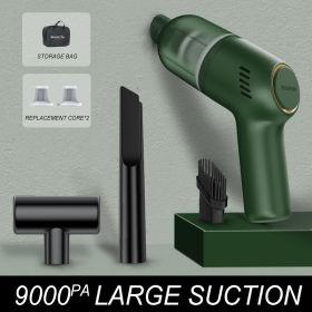 9000Pa Wireless Car Vacuum Cleaner Cordless Handheld Auto Vacuum Mini Gun style Portable USB Cleaner Home Car Dual Cleaner Tools (Ships From: China, Color: Green set B)